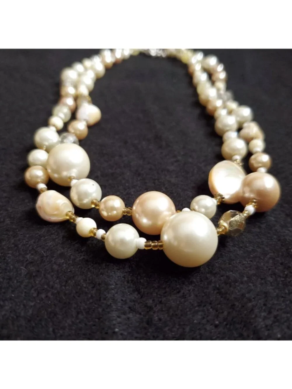 Layered Beaded Necklace MOP Faux Pearl Cream Beige 18